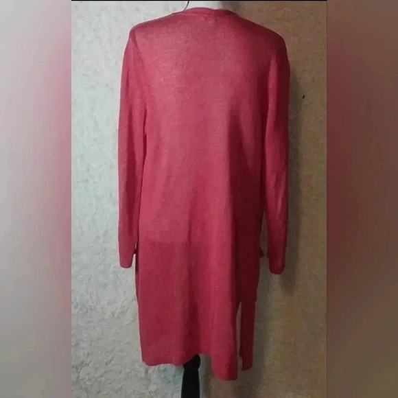 J Jill Red Long-Length Open-Front Cardigan Sweater w Pockets, Linen & Viscose - Picture 3 of 8